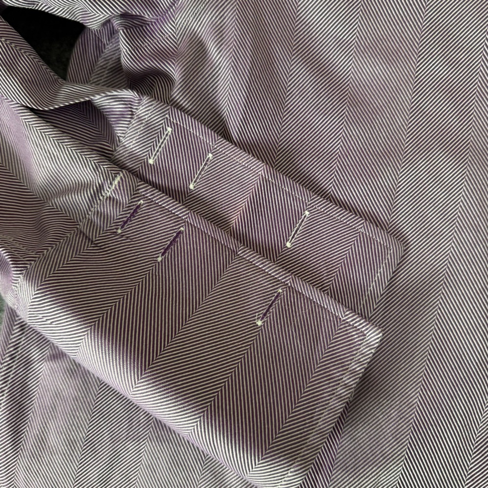 Thomas Pink Prestige Mens Purple Herringbone Dress Shirt 15 33.5 French Cuff - Picture 3 of 7